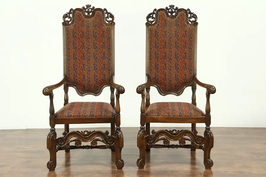 Main image of Pair of Antique Carved Walnut Throne, Host or Hall Chairs, Scandinavia