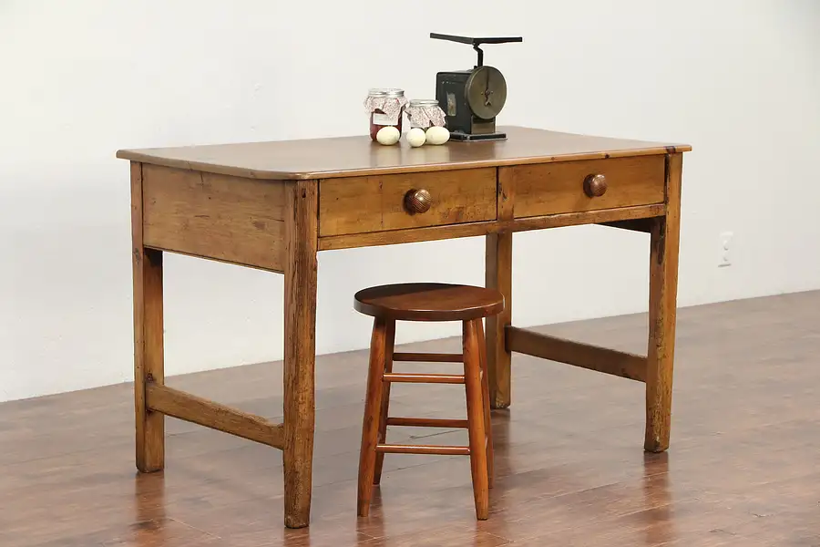 Main image of Country Pine Antique Primitive Desk, Kitchen Island, Work Table