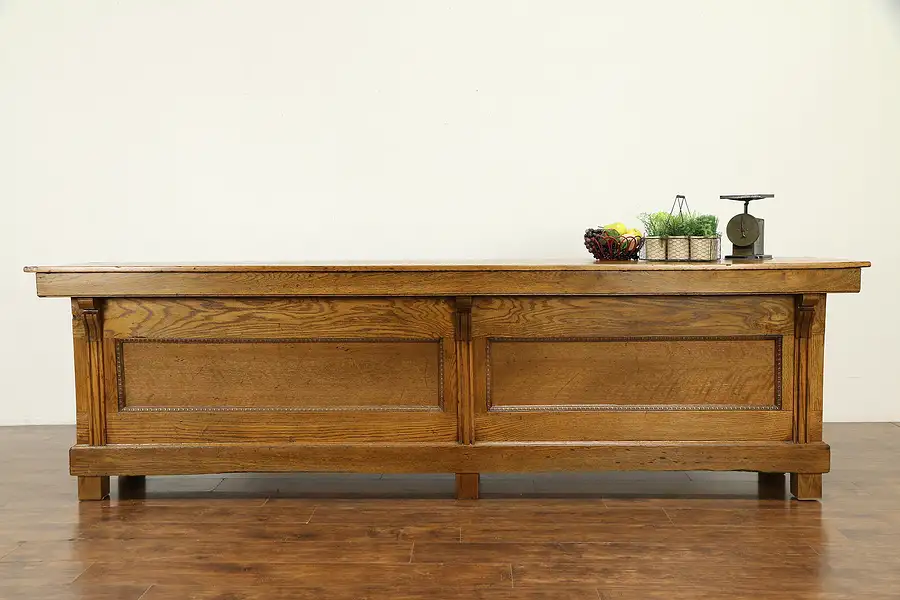 Main image of Oak Antique Paneled 10' Rustic Country Store Counter, Kitchen Island, Bar
