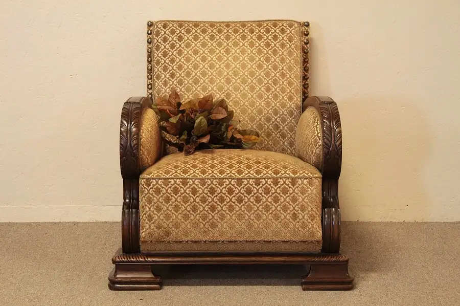 Main image of Carved Oak Original Antique 1930 Armchair