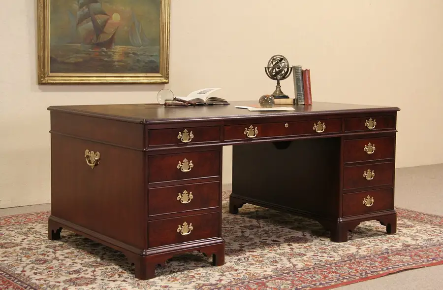 Main image of Kittinger Mahogany Executive Vintage Partner Desk, Leather Top
