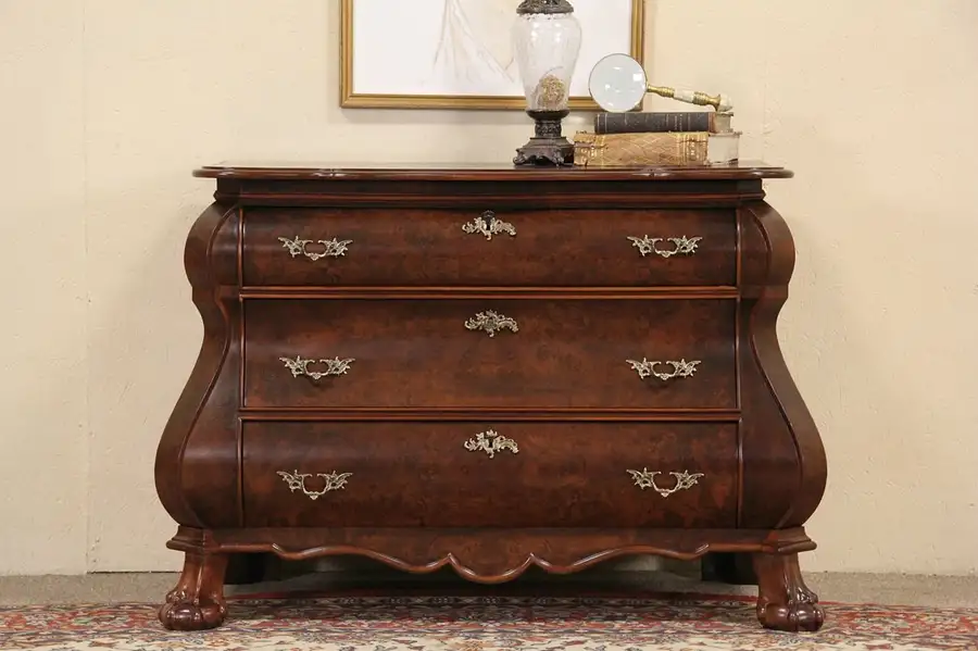 Main image of Dutch Baroque 1940's Vintage Bombe Carved Chest or Commode