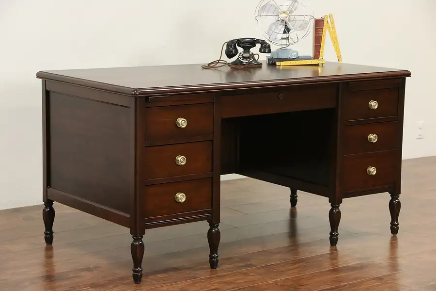 Main image of Walnut 1925 Antique Executive or Library Desk, File Drawer
