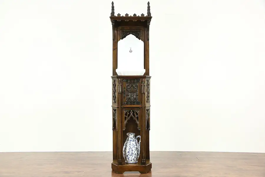 Main image of Gothic Oak Antique Cabinet w/ Fountain or Lavabo Sink Prop from Exorcist TV Show