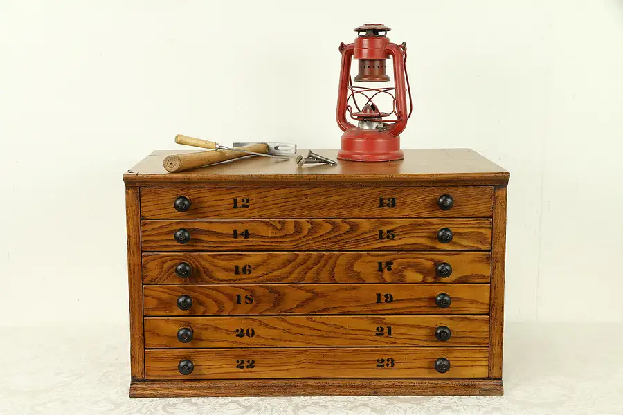 Main image of Oak Antique Watchmaker Lens or Jewelry Chest, Jessen & Rosberg Chicago