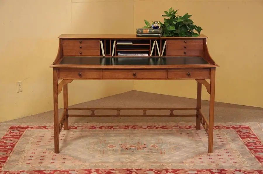 Main image of Arts & Crafts Leather Top Oak Writing Desk