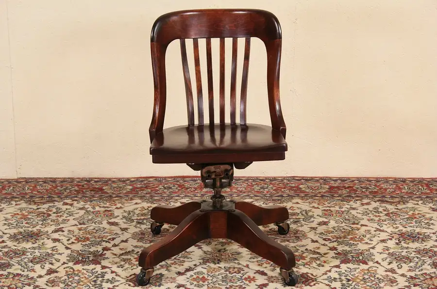 Main image of Marble & Shattuck Signed Swivel Adjustable Antique 1915 Desk Chair