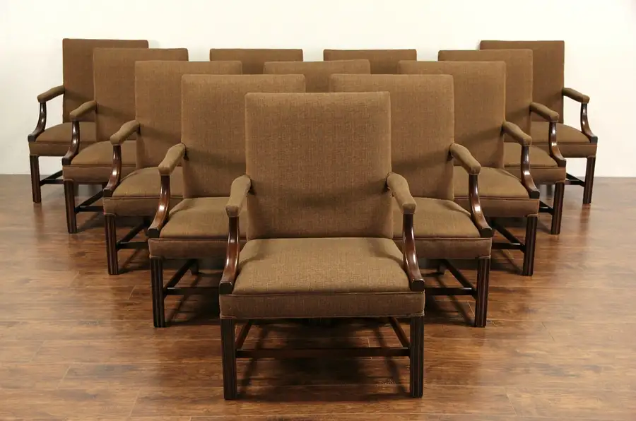 Main image of Set of 12 Signed Hickory Vintage Conference, Library or Dining Chairs