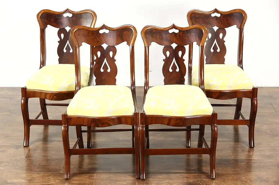 Main image of Set of 4 Empire 1830's Antique Mahogany & Cherry Dining Chairs