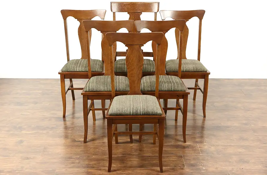 Main image of Set of 6 Quarter Sawn Oak Antique 1905 Dining Chairs, New Upholstery