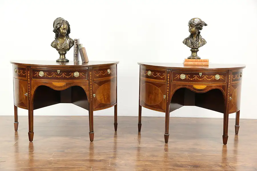 Main image of Pair of Antique Demilune Half Round Console Tables or Sideboards, England