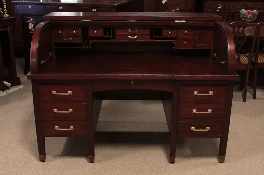 Main image of Mahogany 54" Antique Roll Top Desk, circa 1910