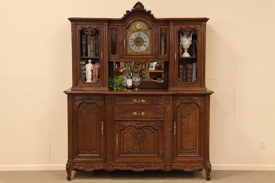 Main image of Country French Carved Oak Server Sideboard & Clock