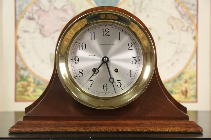 Main image of Chelsea Brass 1970's Vintage Ship Clock with Bells, Desk Stand