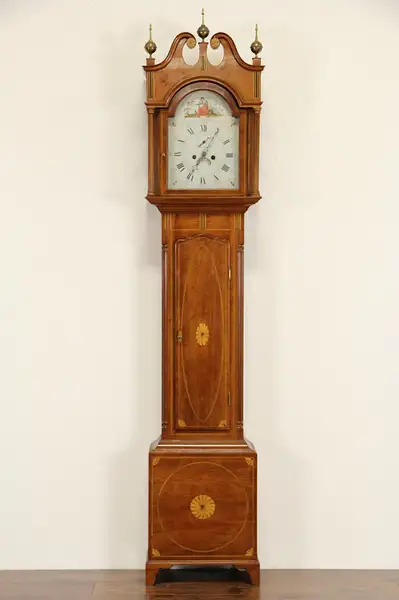 Main image of Georgian English 1790 Antique Cherry Long Case Grandfather Clock