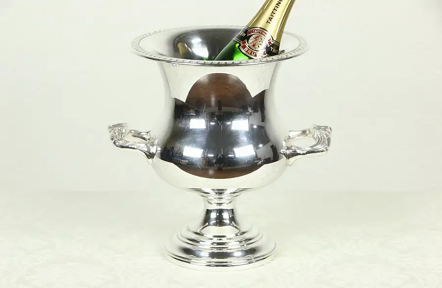 Main image of Champagne Bucket or Wine Chiller or Cooler, Vintage Silverplate, Signed Taunton