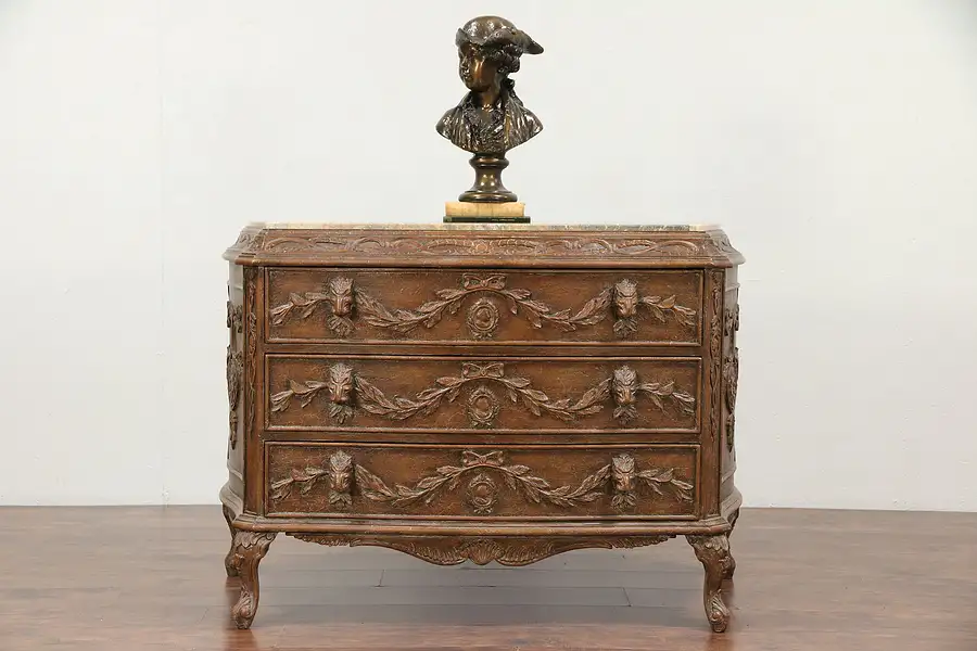 Main image of John Richard Signed Designer Chest or Dresser, Marble Top, Ram Heads