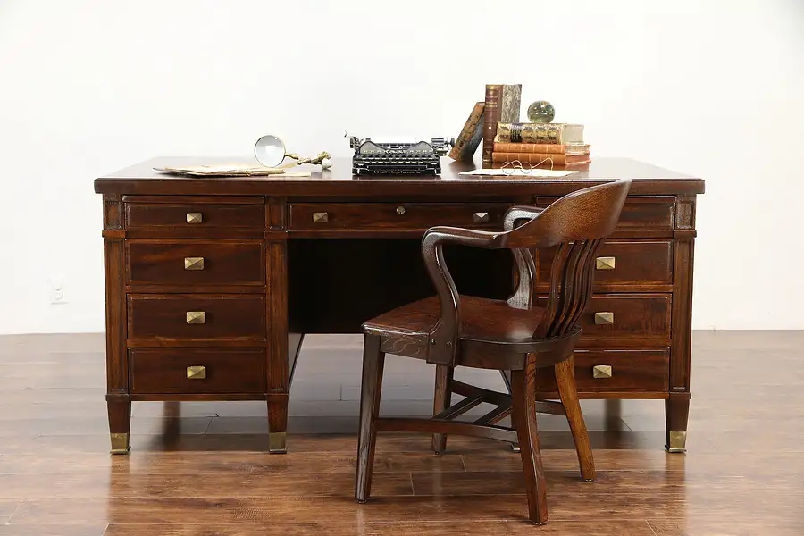 Main image of Mahogany Antique Executive or Library Desk, Bronze Mounts, Standard NY
