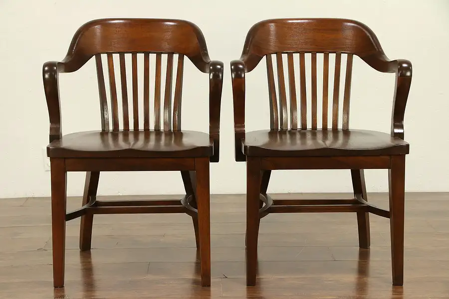 Main image of Pair of Walnut Antique Banker, Library or Office Chairs A