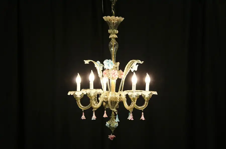 Main image of Murano Blown Stained Glass Vintage Chandelier, Venice