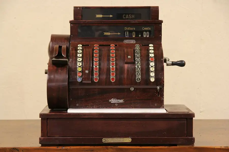 Main image of National Manual Cash Register, 1920's Mahogany Case