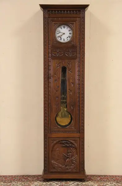 Main image of Brittany France Carved 1900 Antique Grandfather, Tall or Long Case Clock