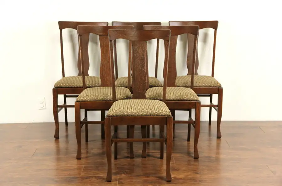 Main image of Set of 6 Arts & Crafts 1905 Antique Oak Craftsman Dining Chairs