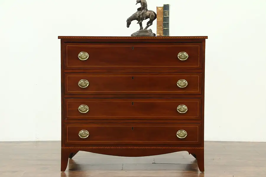 Main image of Cherry Hepplewhite 1790 Antique Linen Chest or Dresser, Inlaid Banding