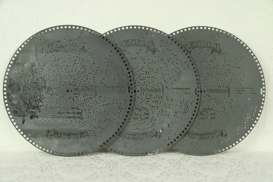 Main image of Three Antique 15 1/2" Regina Music Box Discs