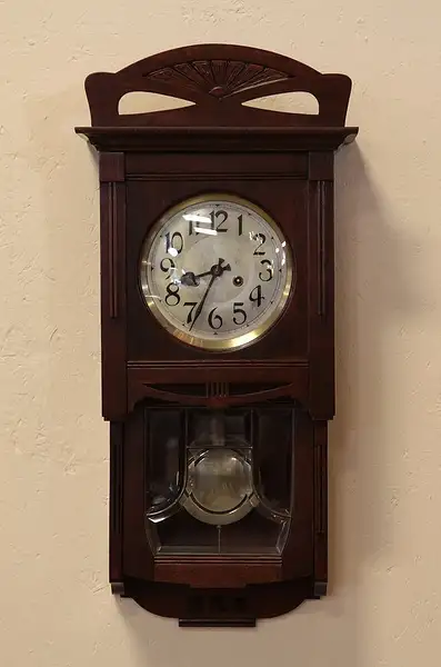 Main image of Gustav Becker Antique Wall Clock, Leaded Glass