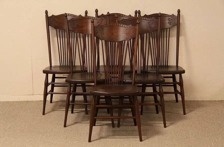 Main image of Set of 6 Country Victorian Antique Dining Chairs
