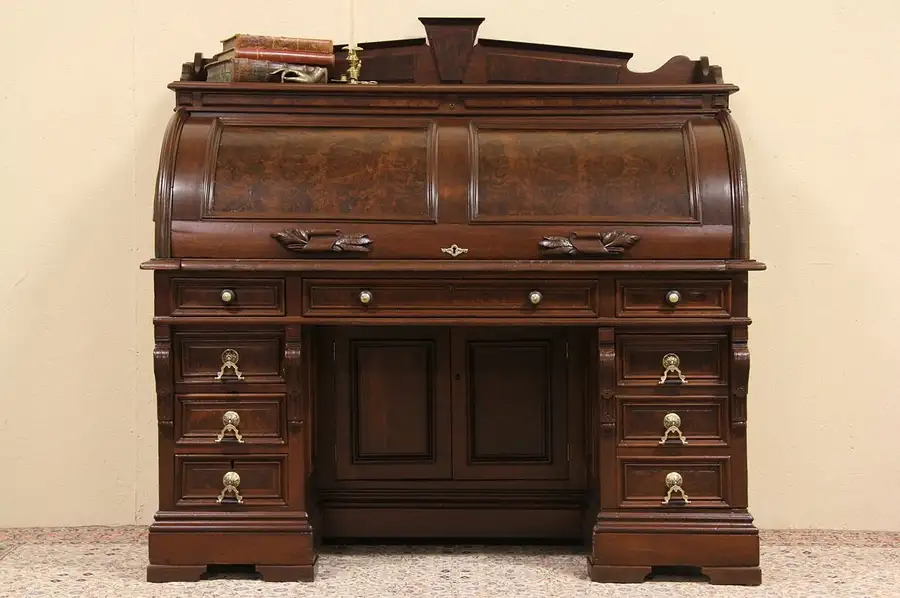 Main image of Victorian 1870 Antique Cylinder Roll Top Desk