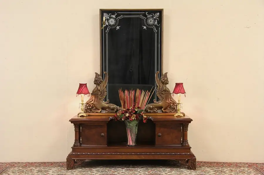 Main image of Classical Carved 1925 Italian Hall or Dressing Mirror, Sphinxes