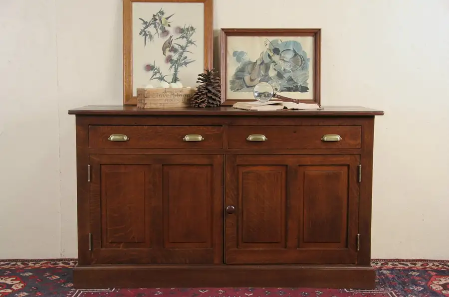 Main image of Store Counter or Kitchen Island, 1890 Oak Antique, Raised Panels