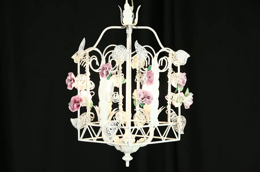 Main image of Wrought Iron Vintage Hand Painted Hall Lantern Light Fixture