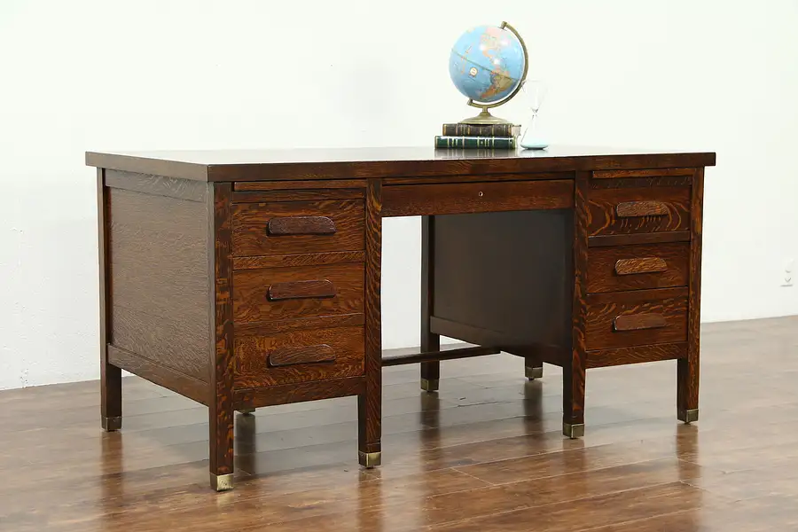 Main image of Arts & Crafts Mission Oak 1915 Antique Craftsman Library or Office Desk