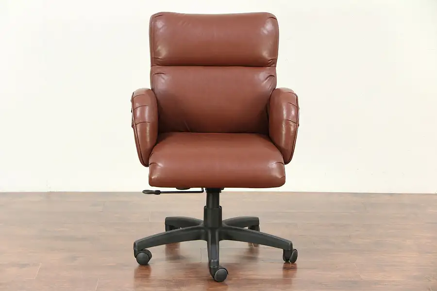 Main image of Ethan Allen Leather Swivel Adjustable Desk Chair, Wheels