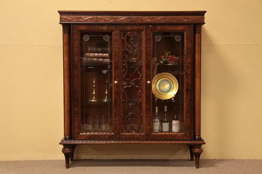 Main image of Carved Antique Burl Curio China Cabinet