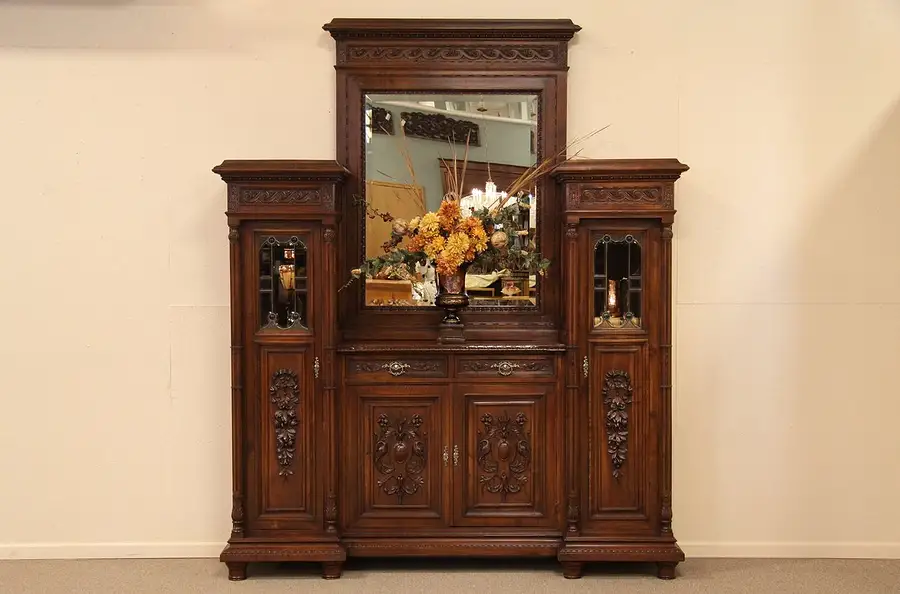 Main image of Carved Hall Console or Back Bar, Beveled Mirror