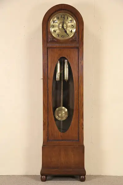 Main image of Gustave Becker German Antique 1910 Oak Grandfather or Tall Case Clock