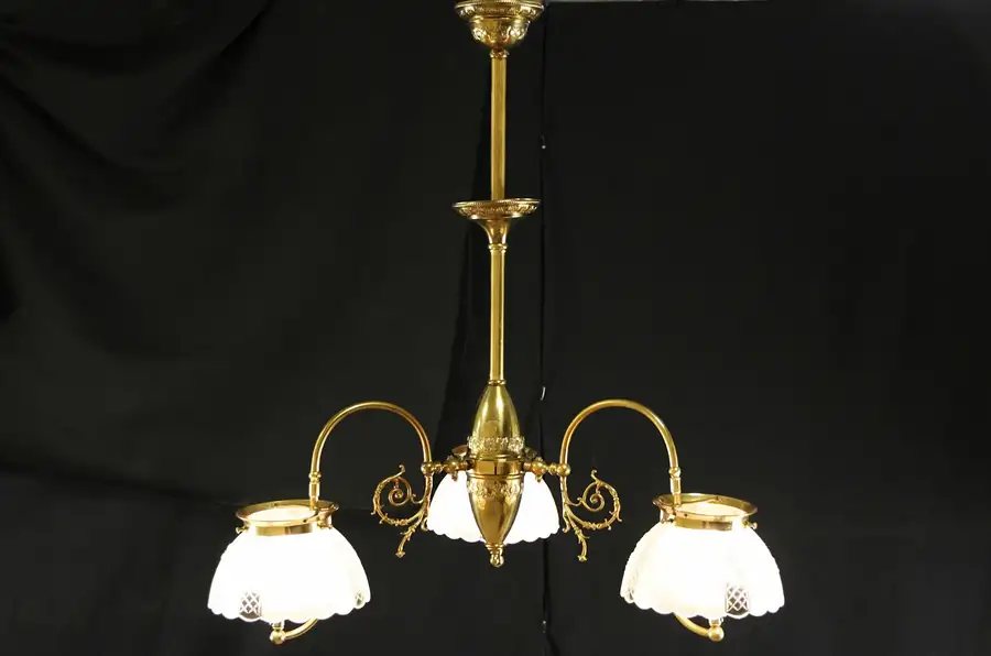 Main image of Victorian 1890's Antique 3 Light Gas Chandelier, Electrified