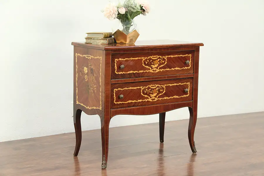 Main image of Rosewood Marquetry Nightstand, Vintage Hall Chest or Commode, Italy