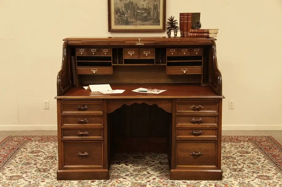 Main image of Victorian Antique 5' Walnut Rolltop Desk