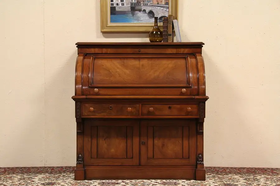 Main image of Victorian Cylinder or Barrel Rolltop Desk - Walnut