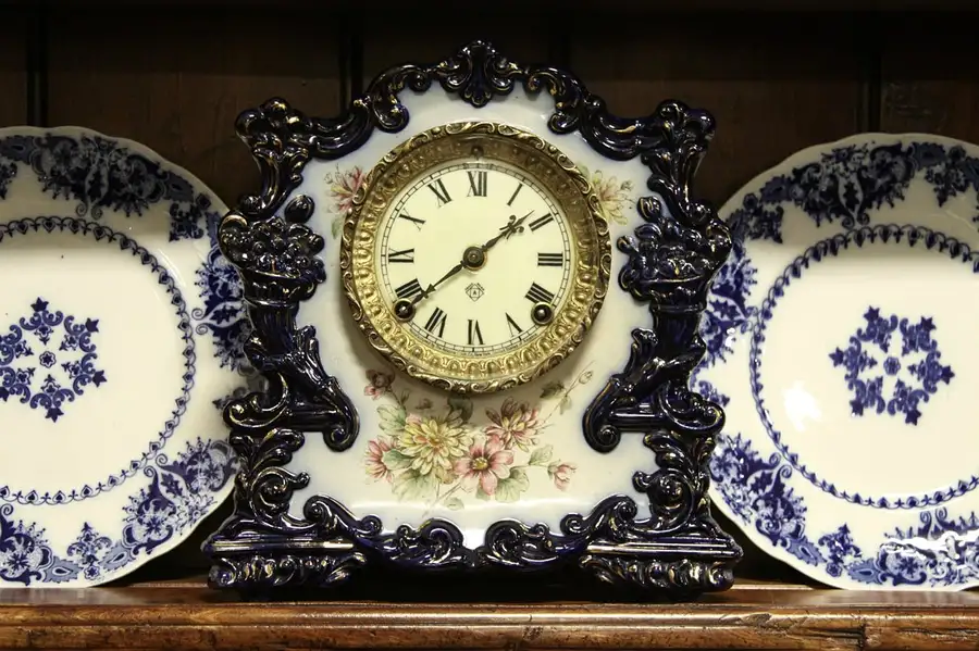 Main image of Ansonia Cobalt China Case 1882 Antique Clock