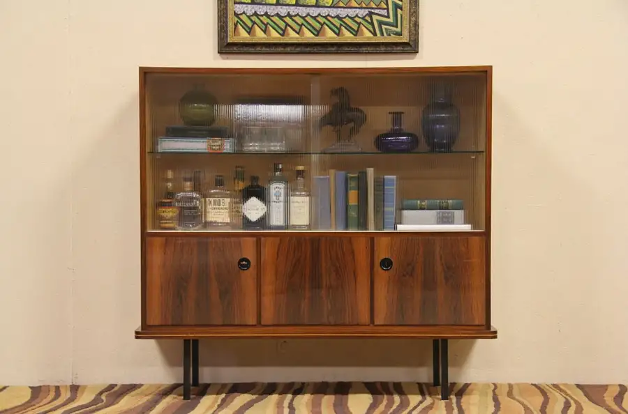 Main image of Midcentury Modern Rosewood 1960 Vintage China Cabinet or Bookcase