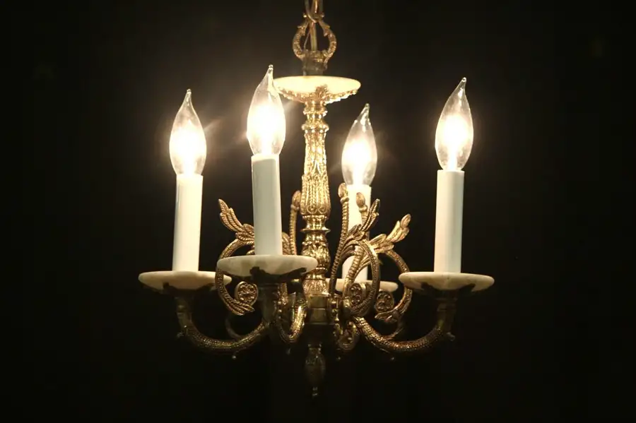 Main image of Alabaster & Brass Vintage 4 Light Chandelier