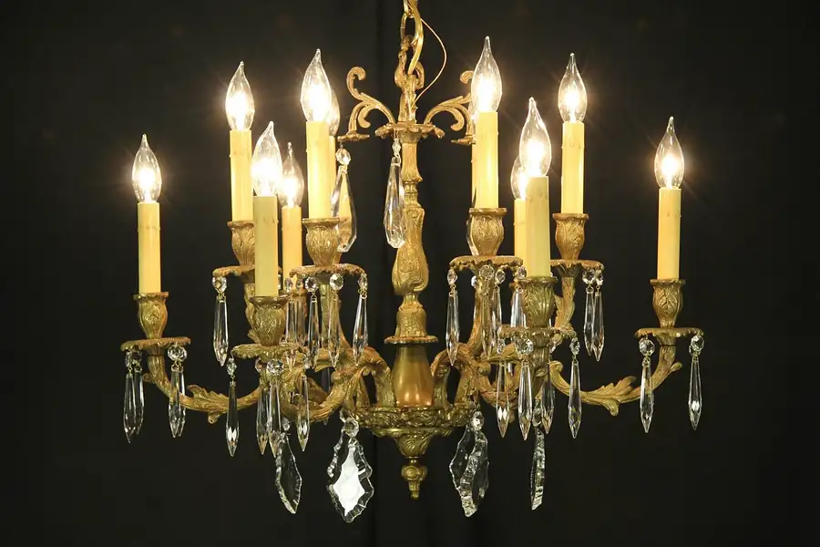 Main image of Brass & Crystal Chandelier, 12 Candles, 2 Tiers
