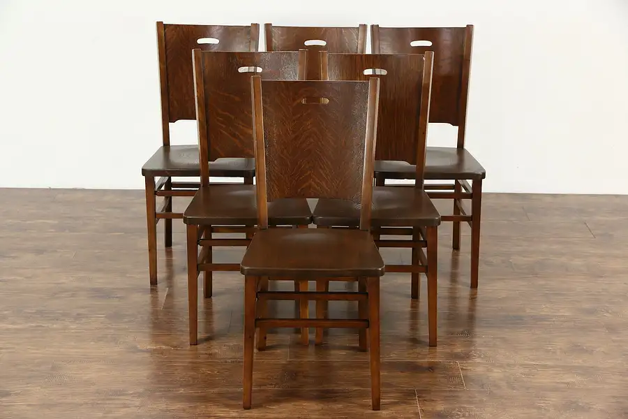 Main image of Set of 6 Arts & Crafts Mission Oak 1900 Antique Craftsman Dining Chairs