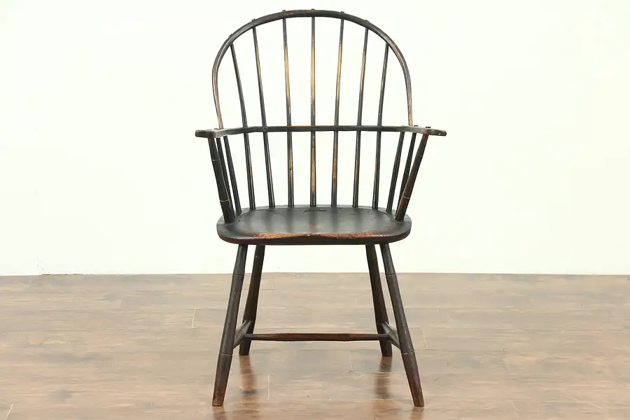 Main image of Windsor Antique 1780 Chair with Arms, New England, Worn Paint Finish